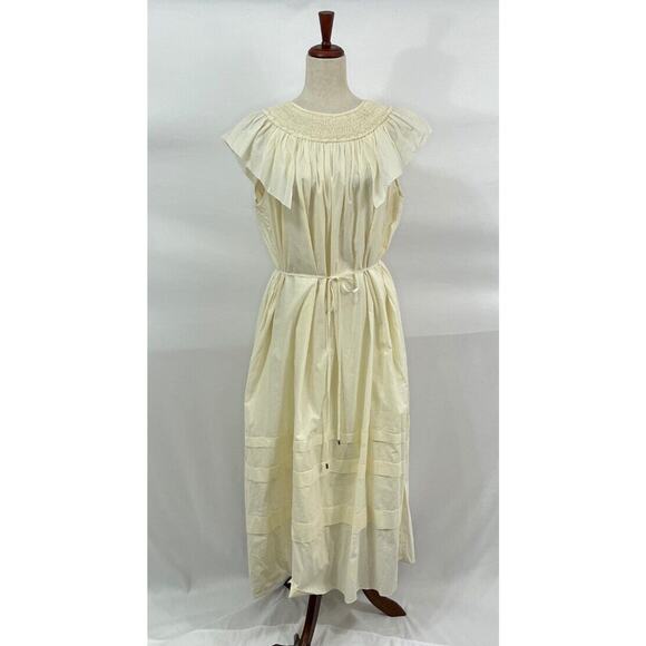 HUNTER BELL Dresses & Skirts - HUNTER BELL L Large Ivory Cream Flutter Sleeve Smocked Tie Back Maxi Dress NWT